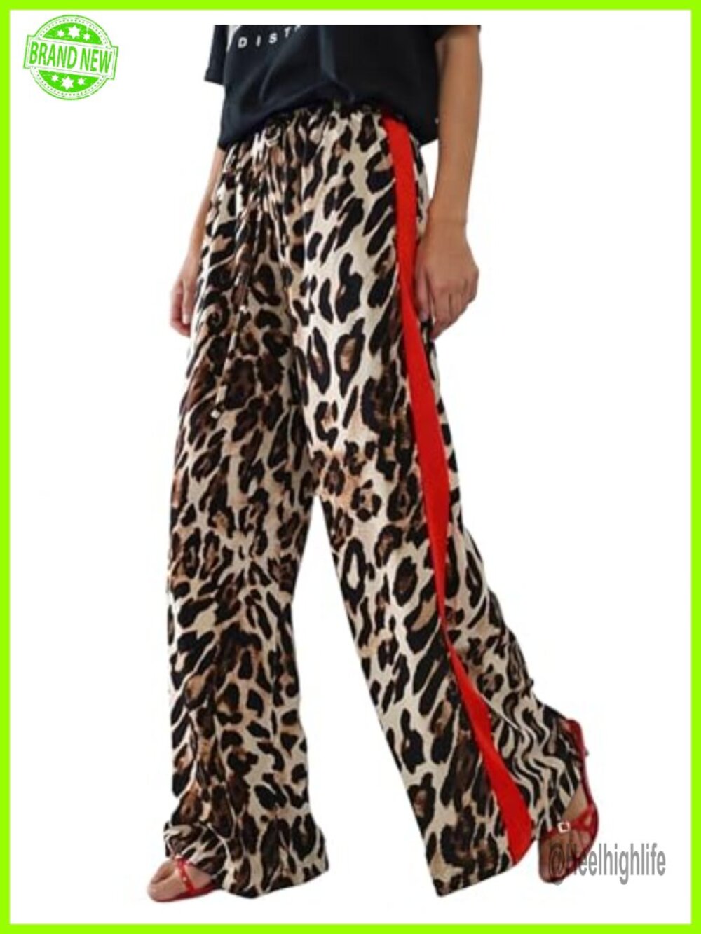 Womens Wide Leg Palazzo Pants Drawstring Elastic Waist Side Striped Trousers